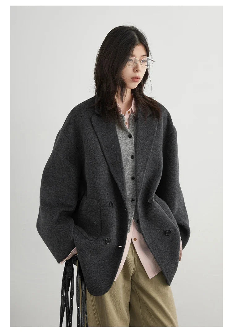 CHIC VEN New Women Woolen Coat Loose Solid Mid-length Double-sided Oversized Office Ladies Jackets Outerwear Autumn Winter 2026