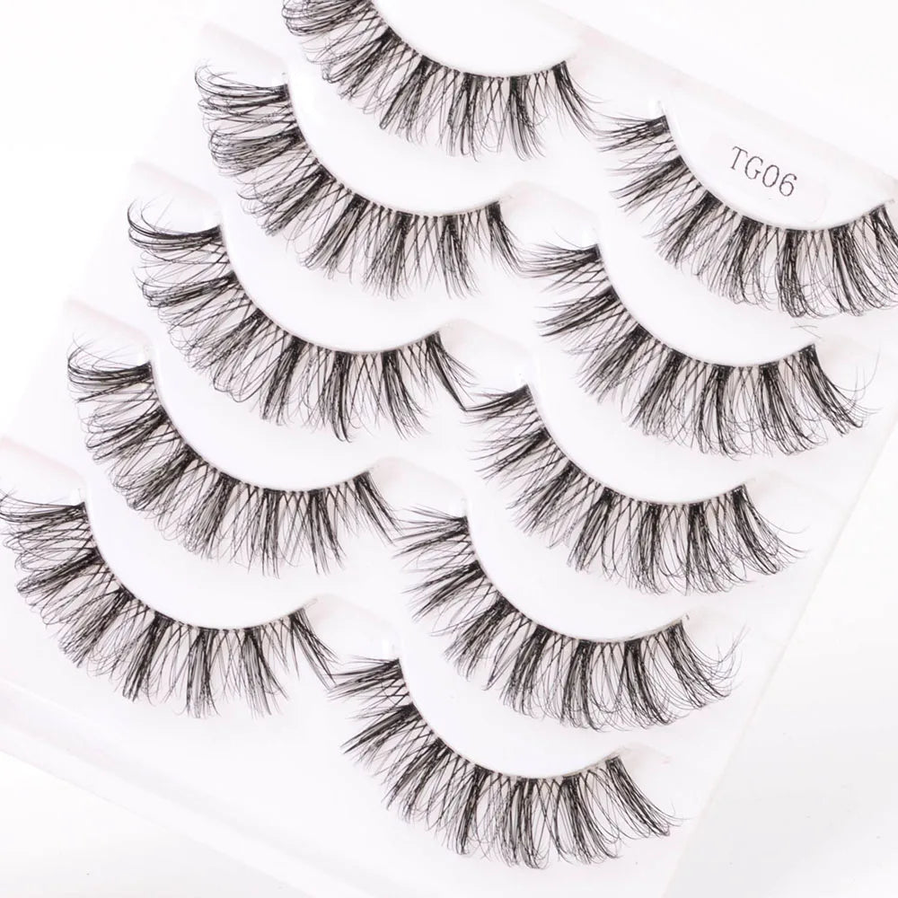 Yiernuo 1/5 Pairs Long Transparent Band Vegan Eyelash D Curl Russian Eyelashes Clear Band Lashes Invisible Band Lashes