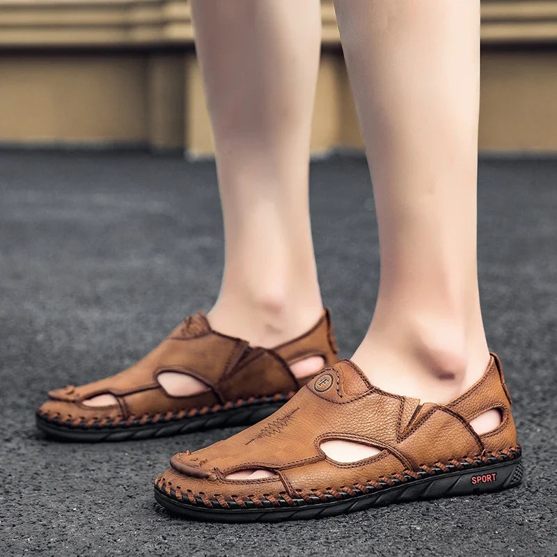 Summer Men Sandals Genuine Leather Mens Casual Shoes Outdoor Men Leather Sandals for Men Beach Shoes Roman mens Shoes