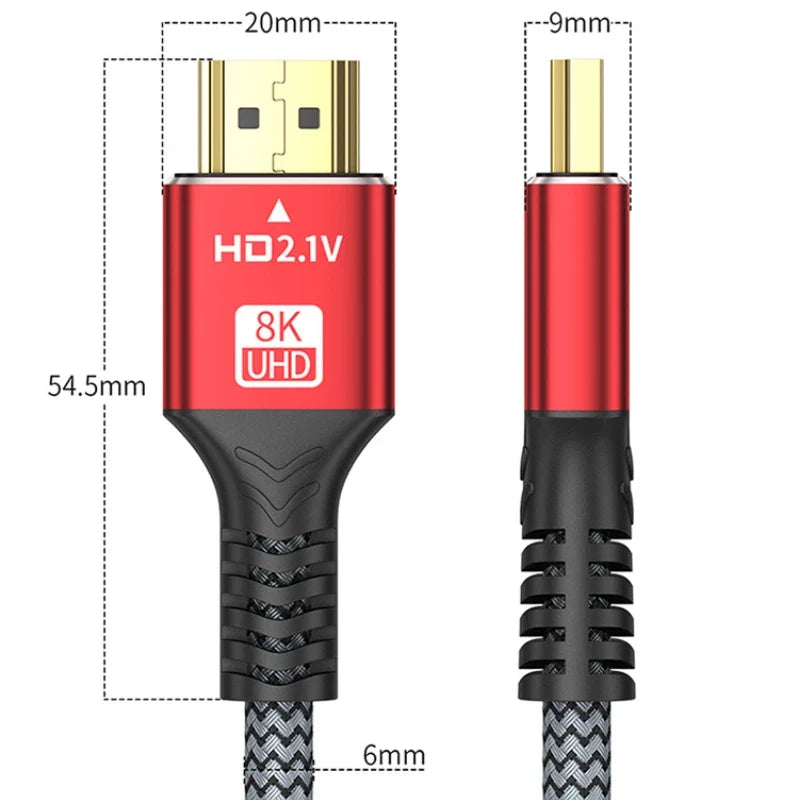 8K HDMI2.1 Cable High Speed HDMI 8K Cable 60HZ 2.1V 4K 144HZ 3D TV Computer Monitor Projector PS Game Console Audio And Video