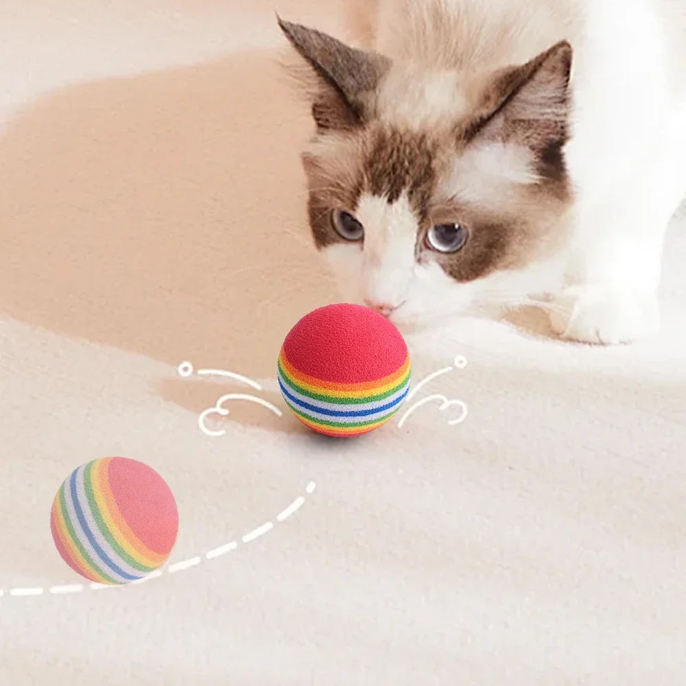 10-100x Colorful Cat Toy Ball EVA Bite-Resistant Elastic Rainbow Ball Kitten Puppy Chewing Training Interactive Toy Pet Supplies