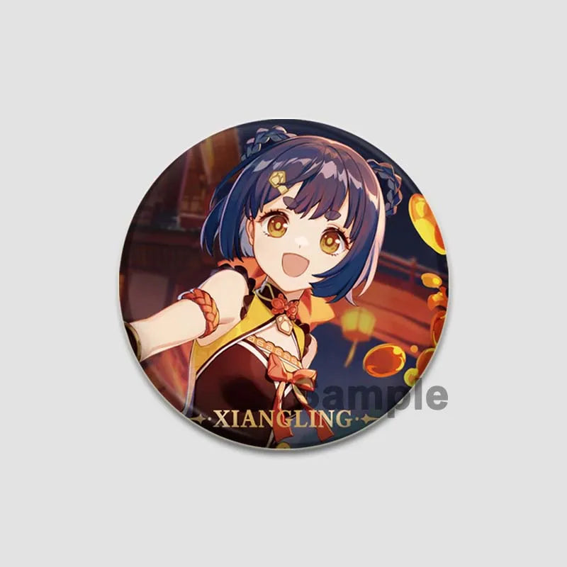 Genshin Impact Game Brooches 58mm Round Button Pins for Backpack Jackets Jewelry Cartoon Cosplay Badge Hutao Zhongli Xiao Badges