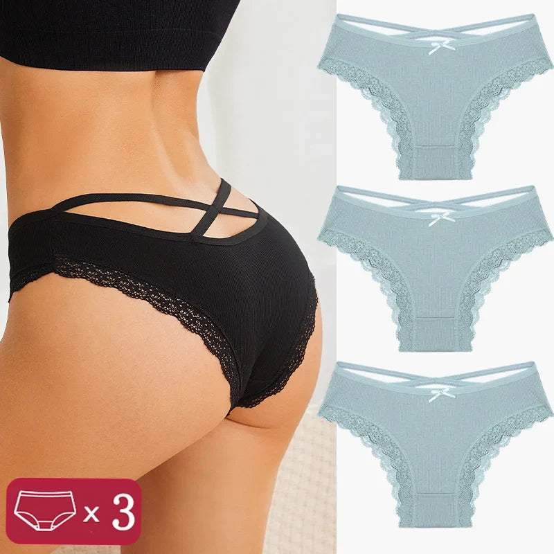 3-Piece Women's Cotton Seamless Panties – Low Rise, Hollow Design
