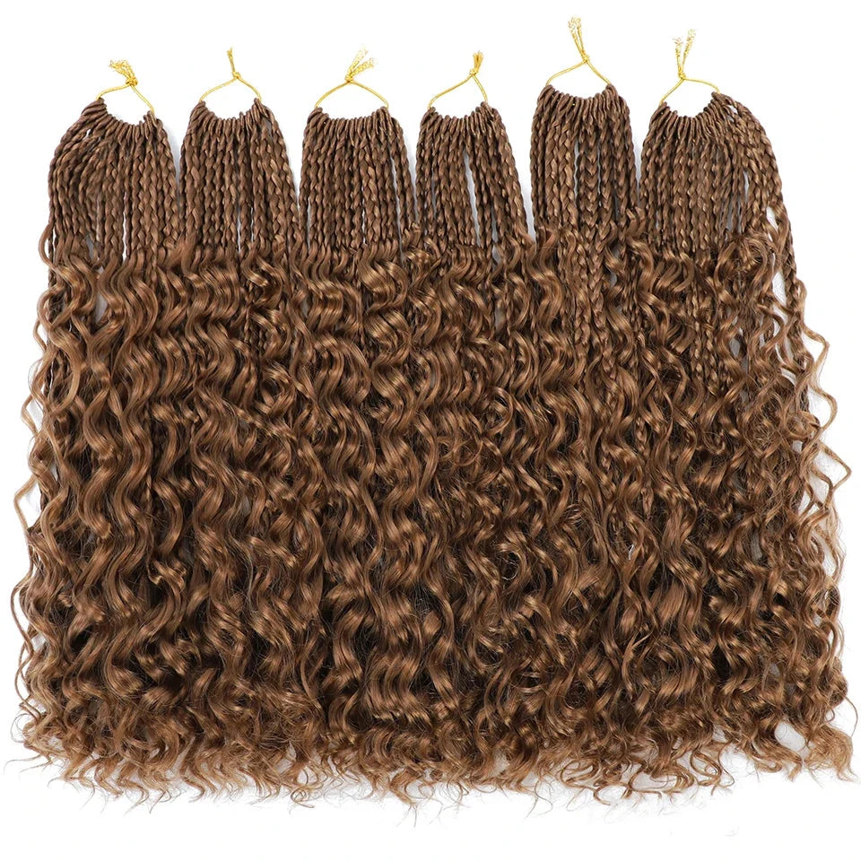 Ombre Goddess Box Braids Crochet Hair with Curly Ends | 14 Inch | 1-6 Packs