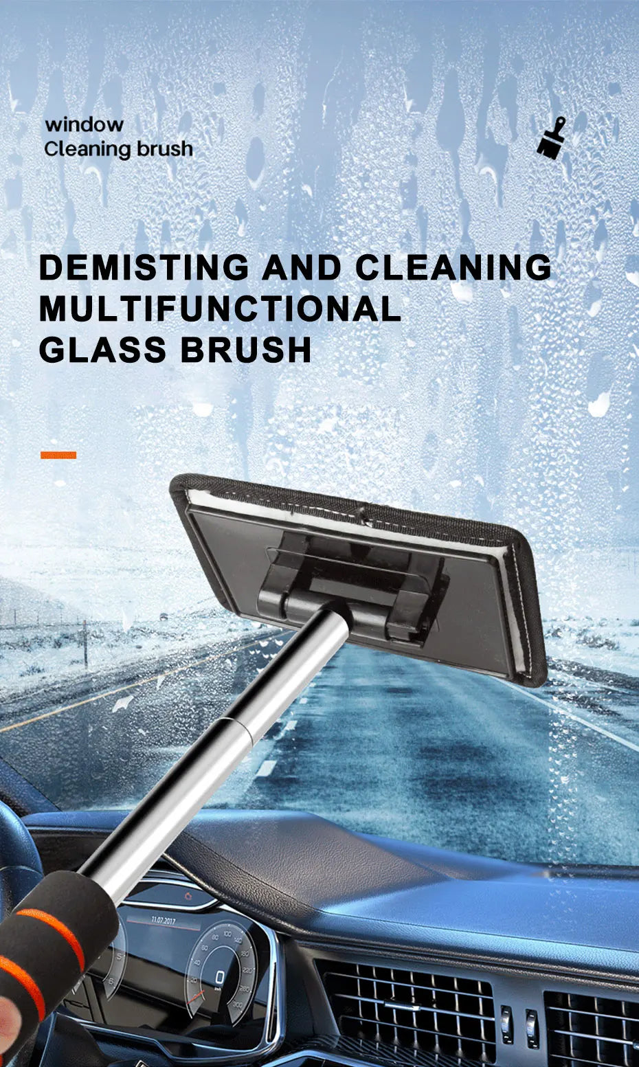SEAMETAL Car Front Windshield Defogging Brush Telescopic Long Handle Car Household Glass Clean Brushes Dust Remover Tool