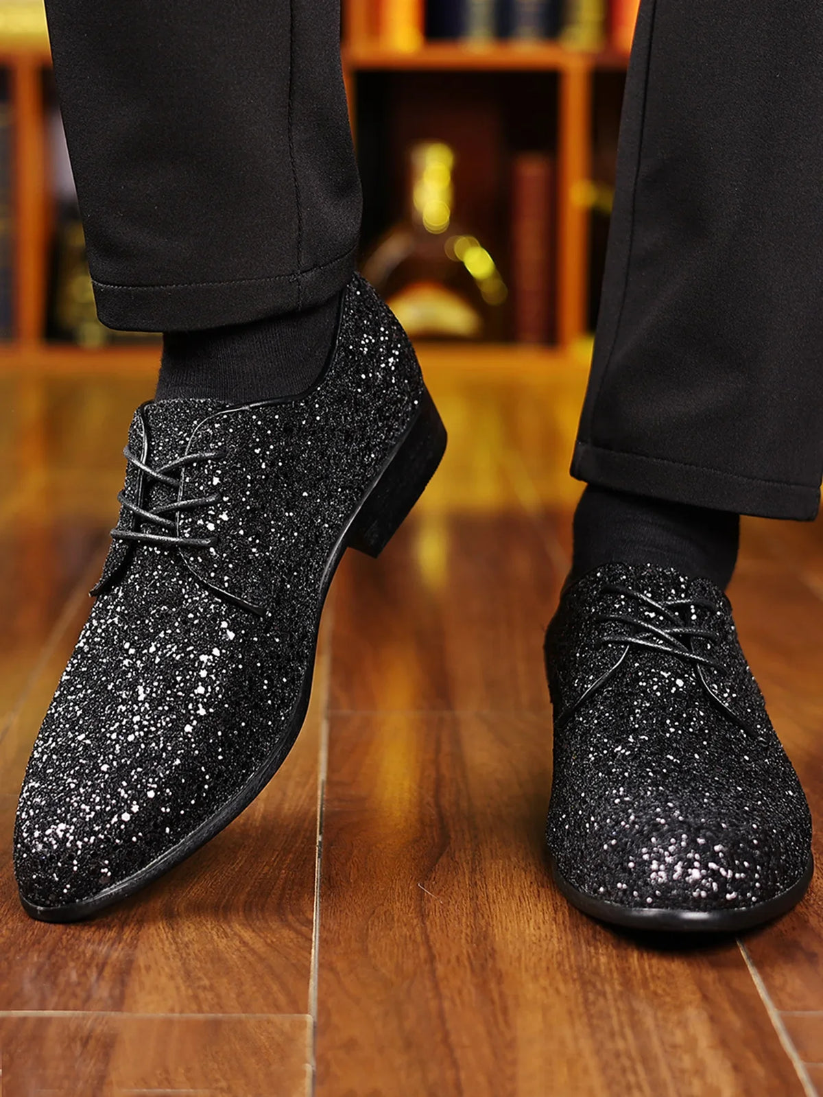 Luxury Men Dress Shoes Gold Silver Sequin Wedding Shoes High Quality Lace-Up  Oxford Shoes Fashion Designer Men Flats Large Size