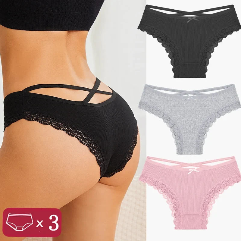 3-Piece Women's Cotton Seamless Panties – Low Rise, Hollow Design