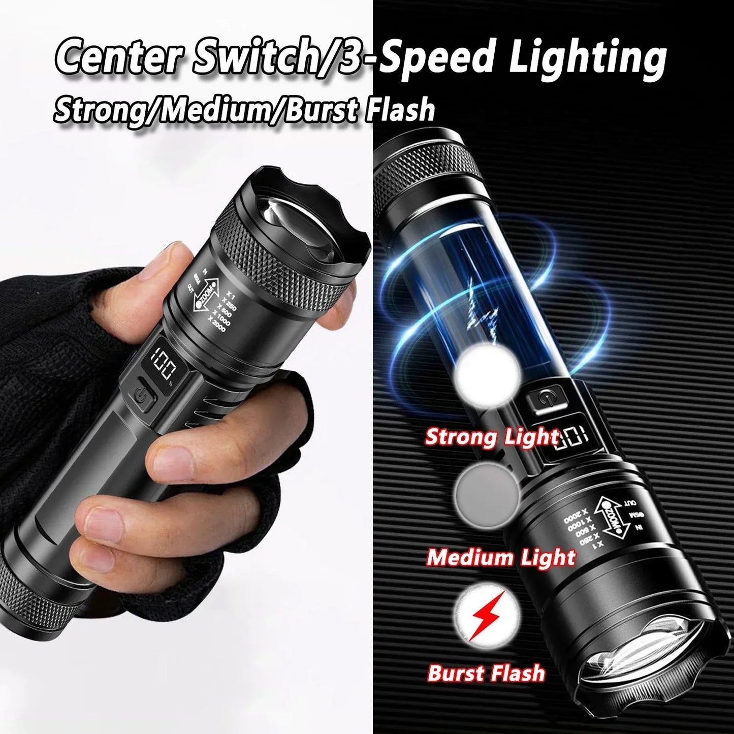 Ultra Bright P50 LED Flashlight Tactical EDC Zoomable Handheld Torch Emergency Spotlight  14500 18650 Battery