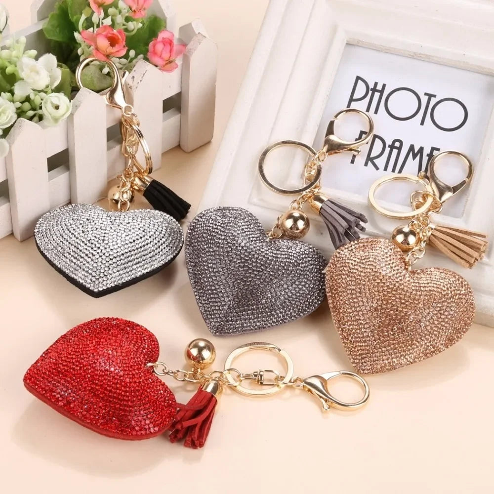 Rhinestone Heart Finger Keychain Bling Crystal Strap Pendant for Key Keychain Handbag Wallet Key Accessories Gift for Women