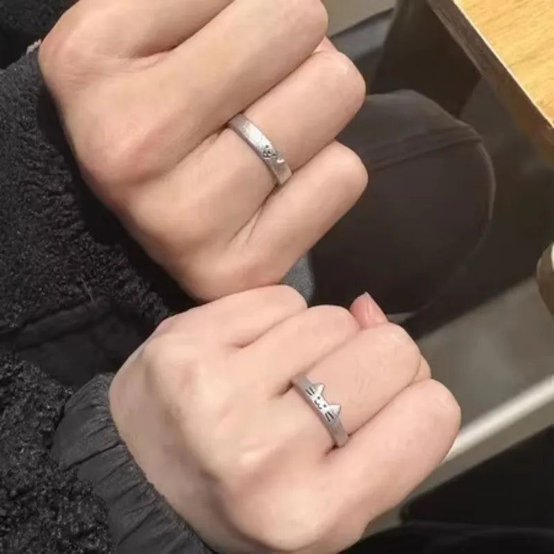2pcs Simple Design Cute Cat Dog Animal Adjustable Couple Ring for Women Men Cartoon Fashion Couple  Friends Rings Jewelry Gifts