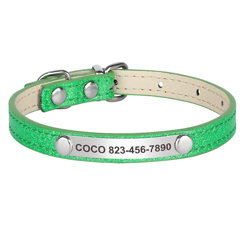 Personalized Cat Collar Custom Leather Cat Collars Free Engraved Puppy Kitten ID Necklace Bling Pet Collars for Small Dogs Cats