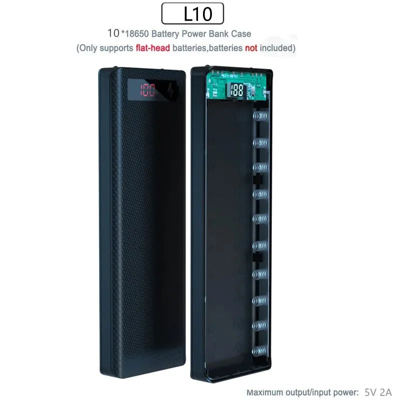 8/10*18650 Power Bank Battery Box Holder Portable Dual USB Type C Charge Shell for iPhone Xiaomi Huawei 18650 Battery Cases