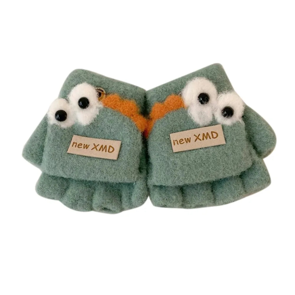 Cartoon Autumn Winter Gloves Cold Proof Windproof Baby Children Half Finger Flap Gloves Thickened Hand Warmer