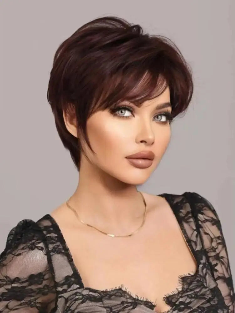 Deep Red Curly Pixie Wig with Bangs | Short Synthetic Heat-Resistant Daily Wig