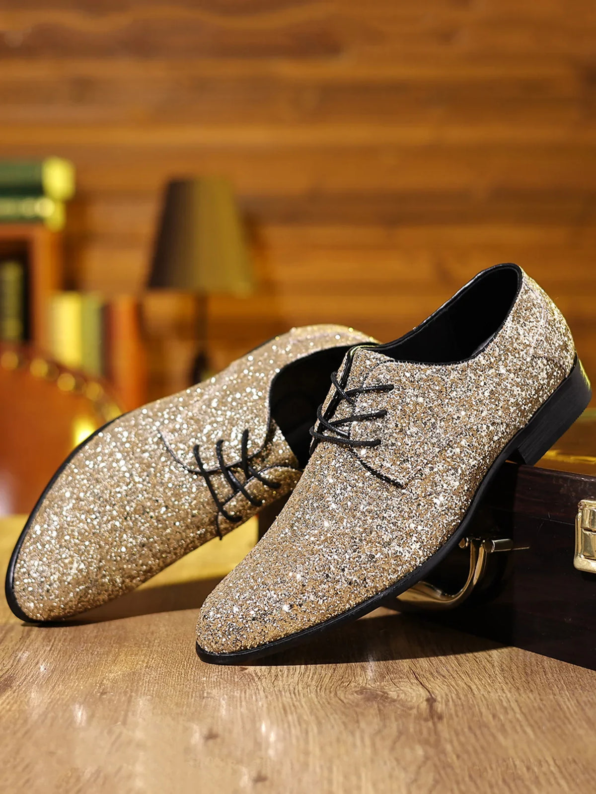 Luxury Men Dress Shoes Gold Silver Sequin Wedding Shoes High Quality Lace-Up  Oxford Shoes Fashion Designer Men Flats Large Size
