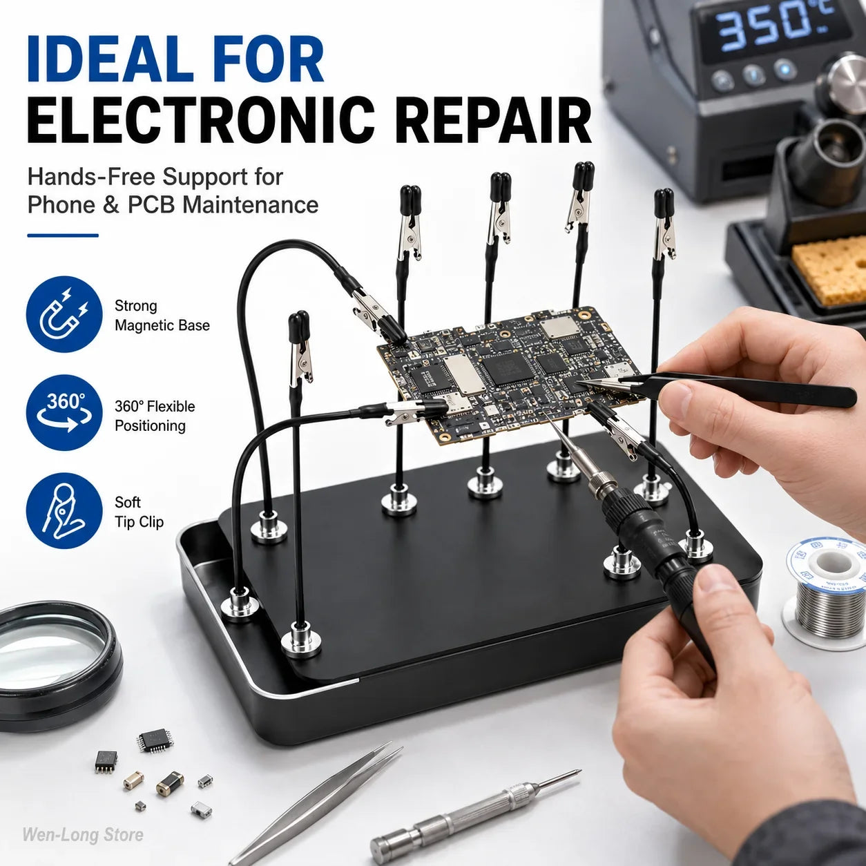 10PCS Magnetic Soldering Helping Hands, Flexible PCB Holder with Alligator Clips & Storage Box for Electronics Repair DIY