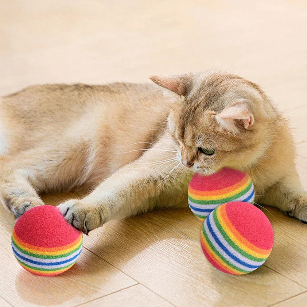10-100x Colorful Cat Toy Ball EVA Bite-Resistant Elastic Rainbow Ball Kitten Puppy Chewing Training Interactive Toy Pet Supplies