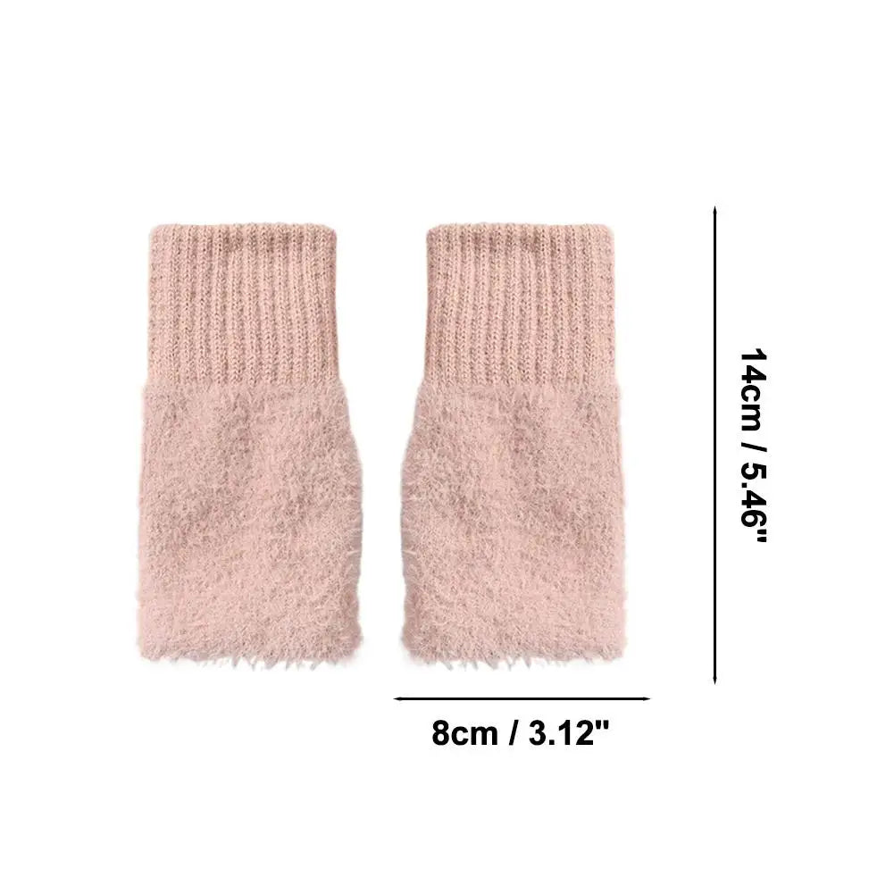 Half-finger Plush Winter Gloves Touch Screen Cold-proof  Warm Fingerless Knitted Wrist Guard Student Office Writing Work Outdoor