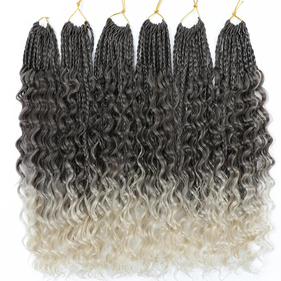 Ombre Goddess Box Braids Crochet Hair with Curly Ends | 14 Inch | 1-6 Packs