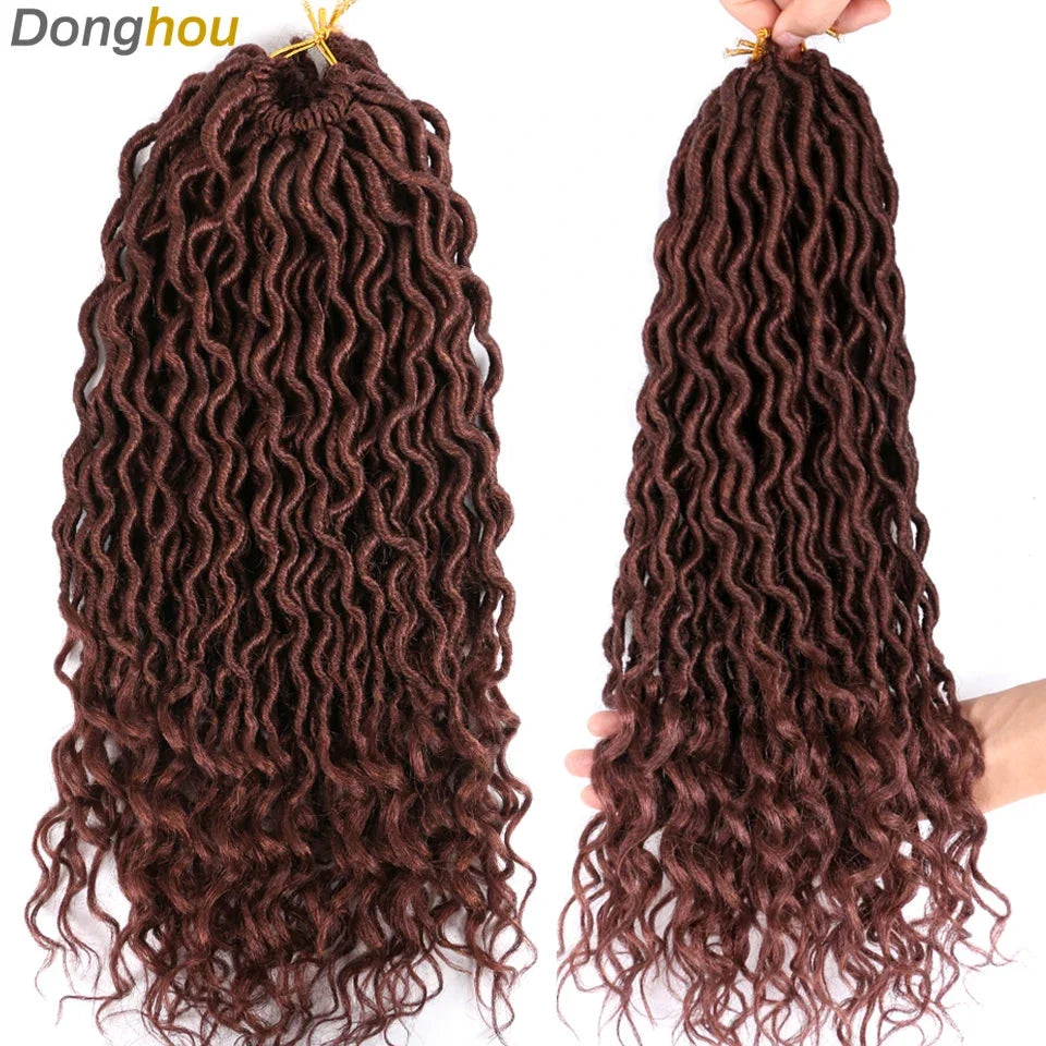 Goddess Faux Locs Crochet Hair | 18" Soft Curly Braids | Ombre Dreadlocks Extensions | 24 Strands/Pack