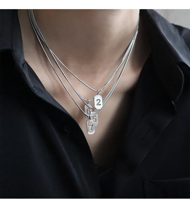 Stainless Steel Angel Number Necklace 0 1 2 3 4 5 6 7 8 9 Rectangle For Women Men Hollow Lucky Number Chain Necklaces Jewelry