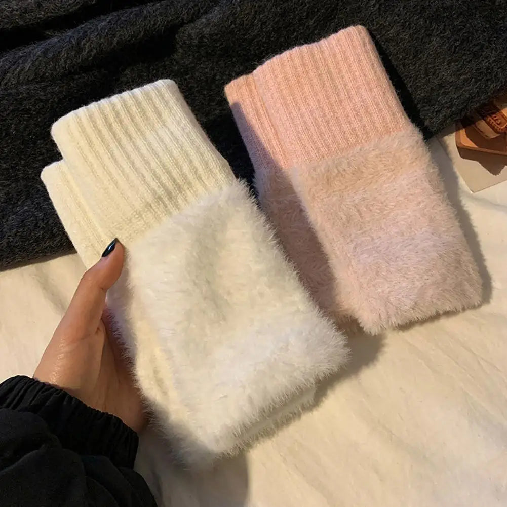 Half-finger Plush Winter Gloves Touch Screen Cold-proof  Warm Fingerless Knitted Wrist Guard Student Office Writing Work Outdoor