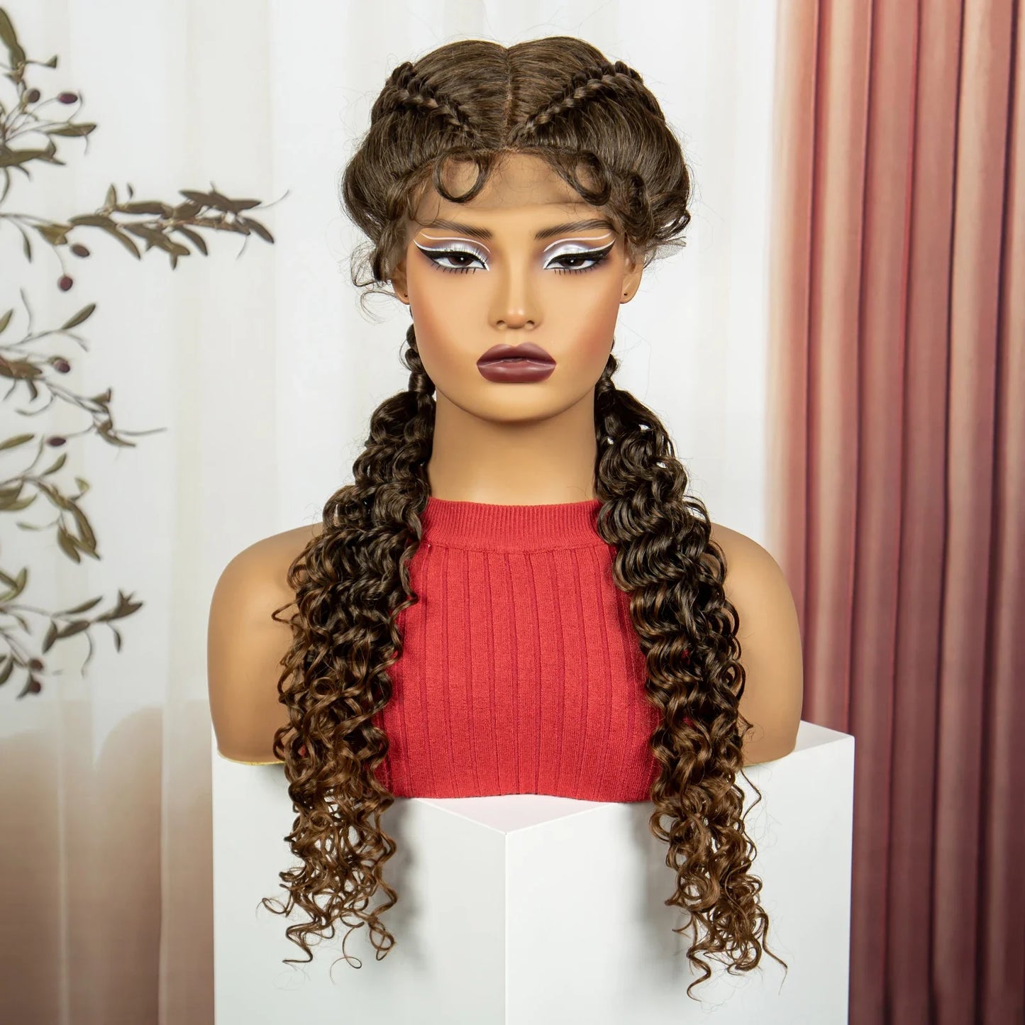 Curly Cornrow Twist Braids Wig | 13x1 T Part Lace | Water Wave | Black Women