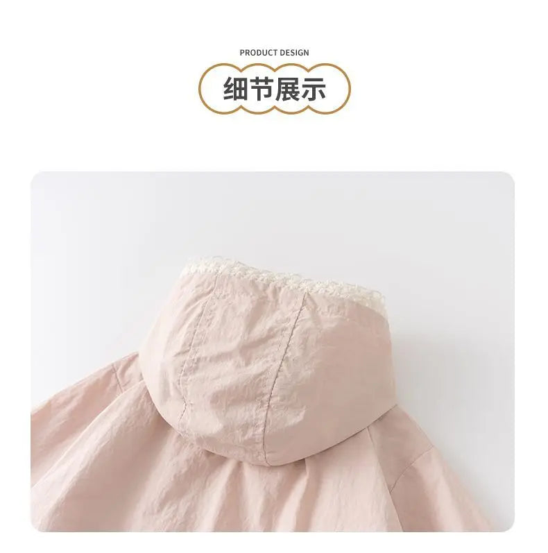 Baby girl coat Spring and Autumn new children's Korean version hooded zipper solid color jacket