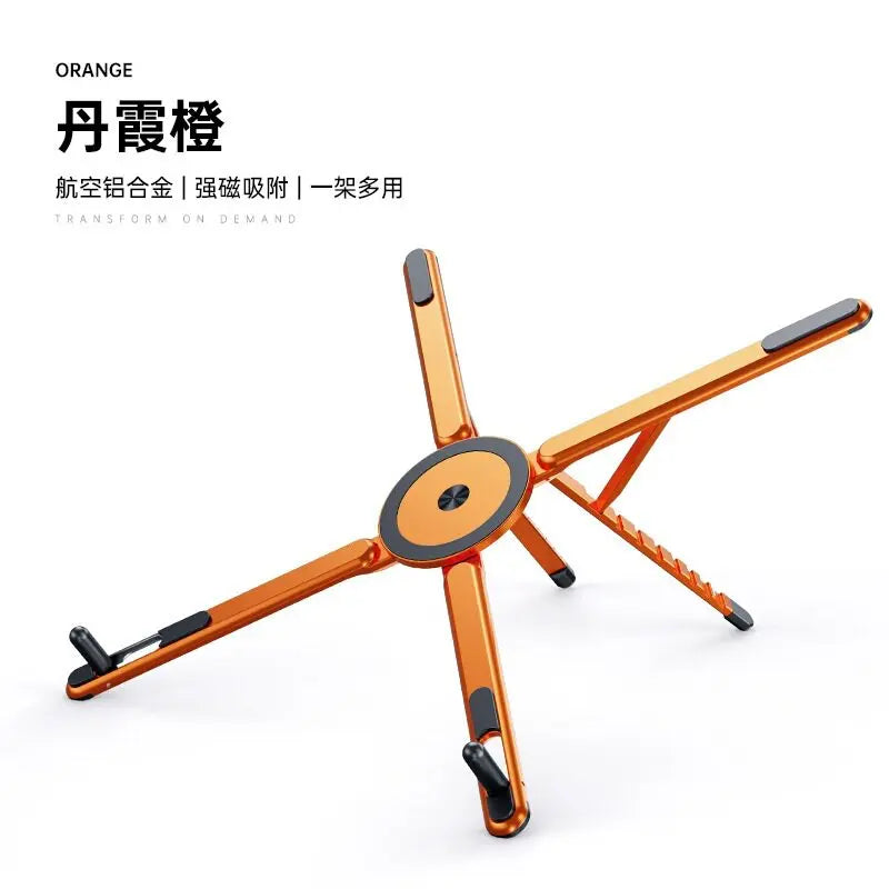 Aluminum Alloy Metal Multifunctional Mobile Phone Stand, Tablet and Laptop Desktop Stand, Foldable, Rotating, Portable, Magnetic