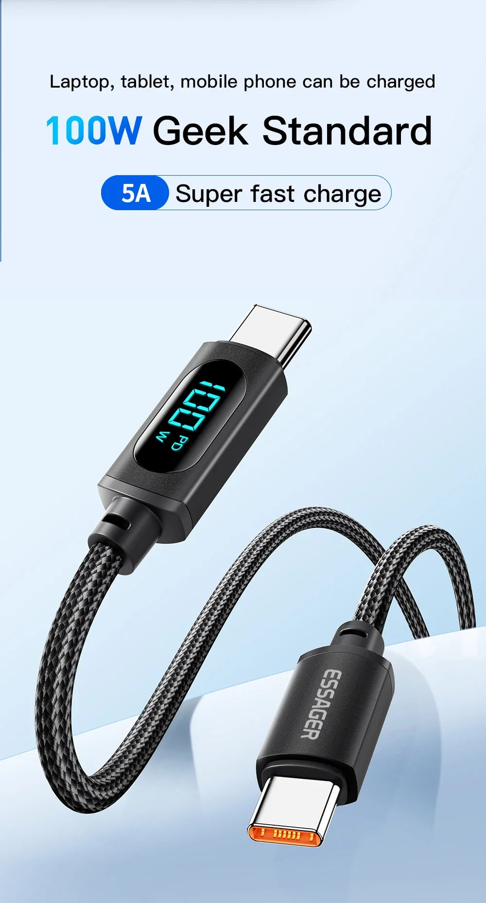 Essager Type C to Type C Cable 100W PD Fast Charging Charger USB C to USB C Display Cable For Xiaomi POCO F3 Realme Macbook iPad