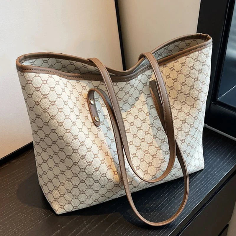 Women's Geometric Print Tote Handbag | Soft PU Shoulder Bag