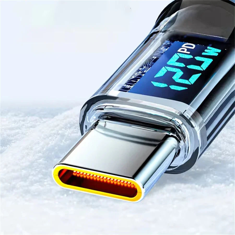 120W Super Fast Charging Cable Real-time Digital Display USB A to Type C Data Cable For iPhone Android Phones Universal