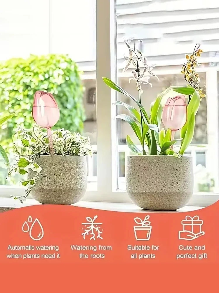 Pink tulip plant watering balls, suitable for indoor and outdoor plants, automatic plant drippers, and automatic watering