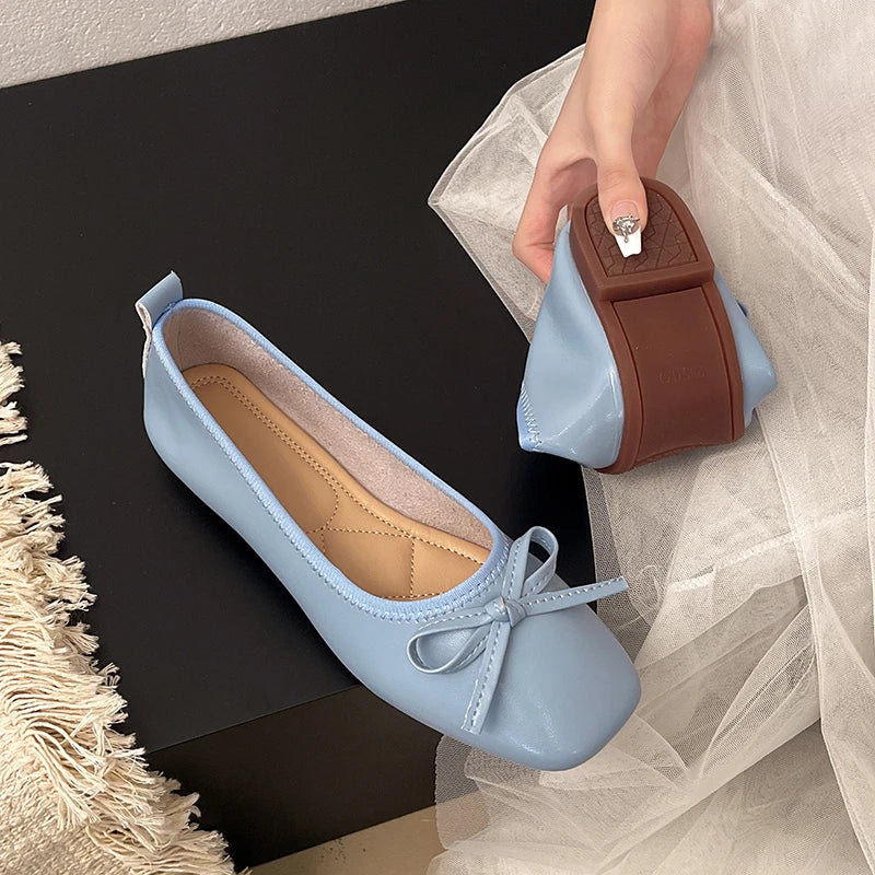 2026 Brand Women Flats Spring New Square Toe Bowknot Ladies Casual Ballet Shoes Big Size Slip on Soft Eelgant Dress Shoes 12457