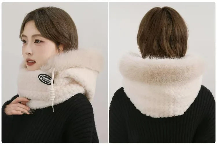 Simple Solid Color Cycling Windproof Cap Thickened Neck Warmer Ear Protection Hat Keep Warm Windproof Winter Hat Scarf Set