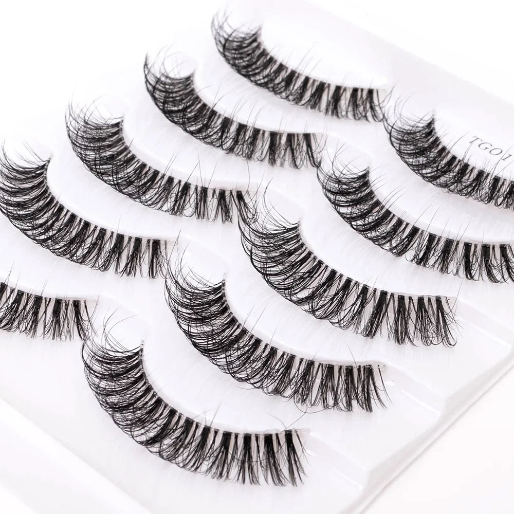 Yiernuo 1/5 Pairs Long Transparent Band Vegan Eyelash D Curl Russian Eyelashes Clear Band Lashes Invisible Band Lashes