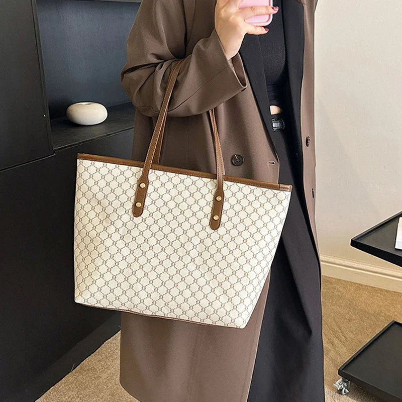 Women's Geometric Print Tote Handbag | Soft PU Shoulder Bag