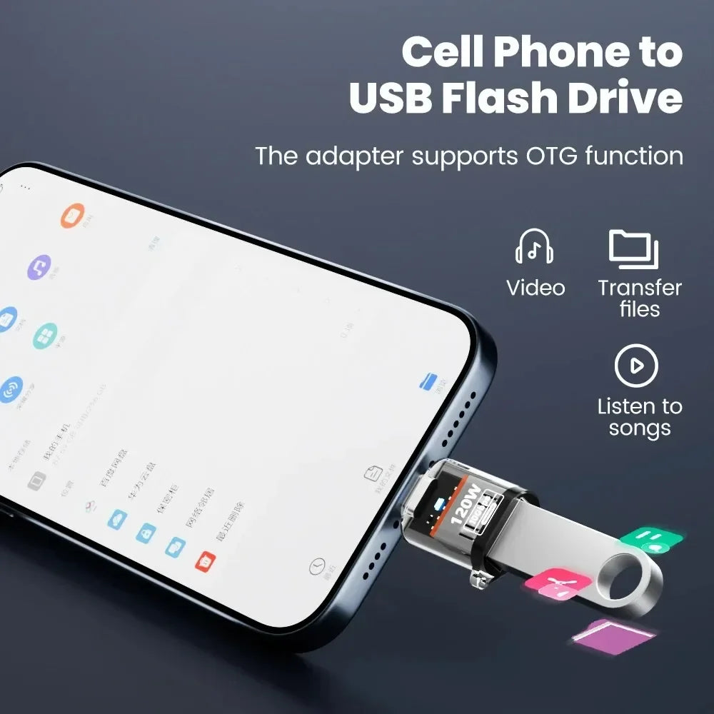 120W USB 3.2 to Type C OTG Adapter Fast Charging 10Gbps Data Audio Transfer For MacBook iPad iPhone 15 16 17 Huawei Xiaomi PC