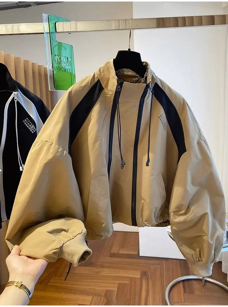 Zipper Design Niche Loose Casual Stand Collar Windbreaker Jacket Spring and Autumn Short Jacket Jacket Top