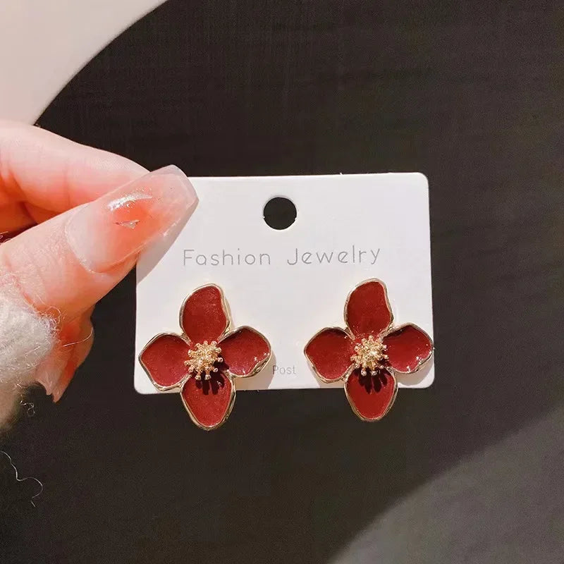 New Fashion Sweet Design Spring/Summer Blue Pink Enamel Flower Light Luxury High End Earrings Party Gifts for Women Jewelry