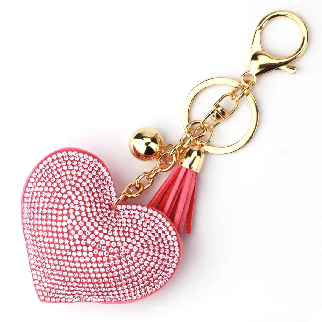 Rhinestone Heart Finger Keychain Bling Crystal Strap Pendant for Key Keychain Handbag Wallet Key Accessories Gift for Women
