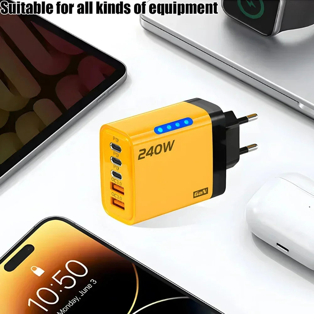 Type C USB 240W Fast Charging Charger GaN USB C Phone Charger Wall Adapter Quick Charge 3.0 With PD Cable For iPhone 17 Samsung