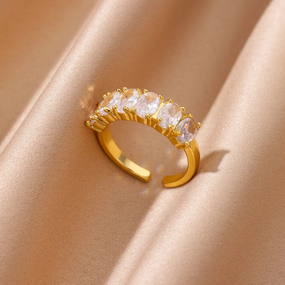 Zircon Geometric Heart Rings For Women Stainless Steel Gold Color Wedding Ring Luxury Aesthetic Jewlery Couple Gift 2026
