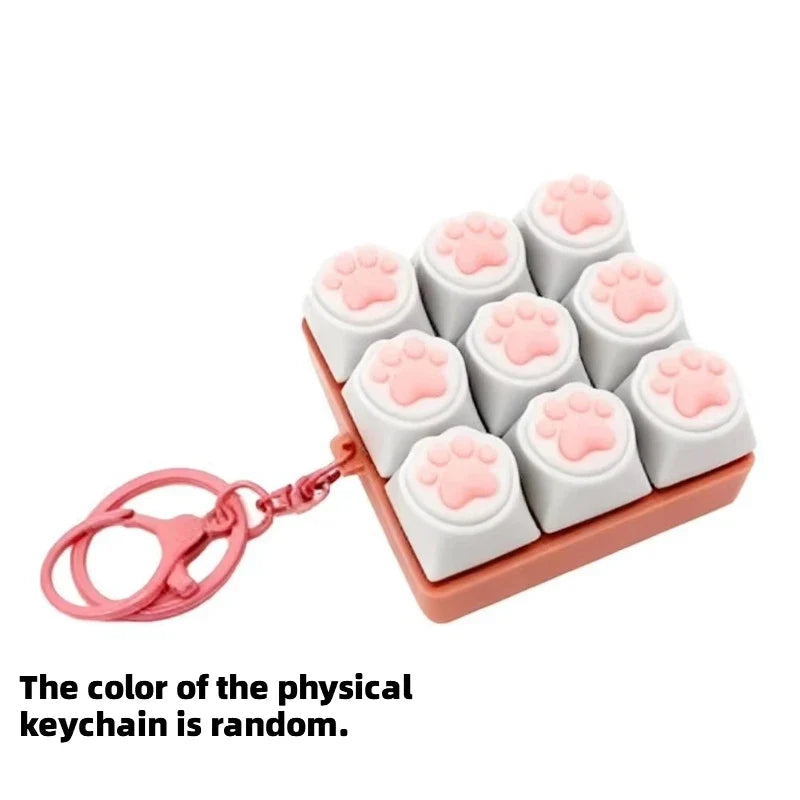 Cute Cat Claw Keychain 9 Keys Keyboard Decompression Keyboard DIY Keyboard Keychain For Adult Gifts