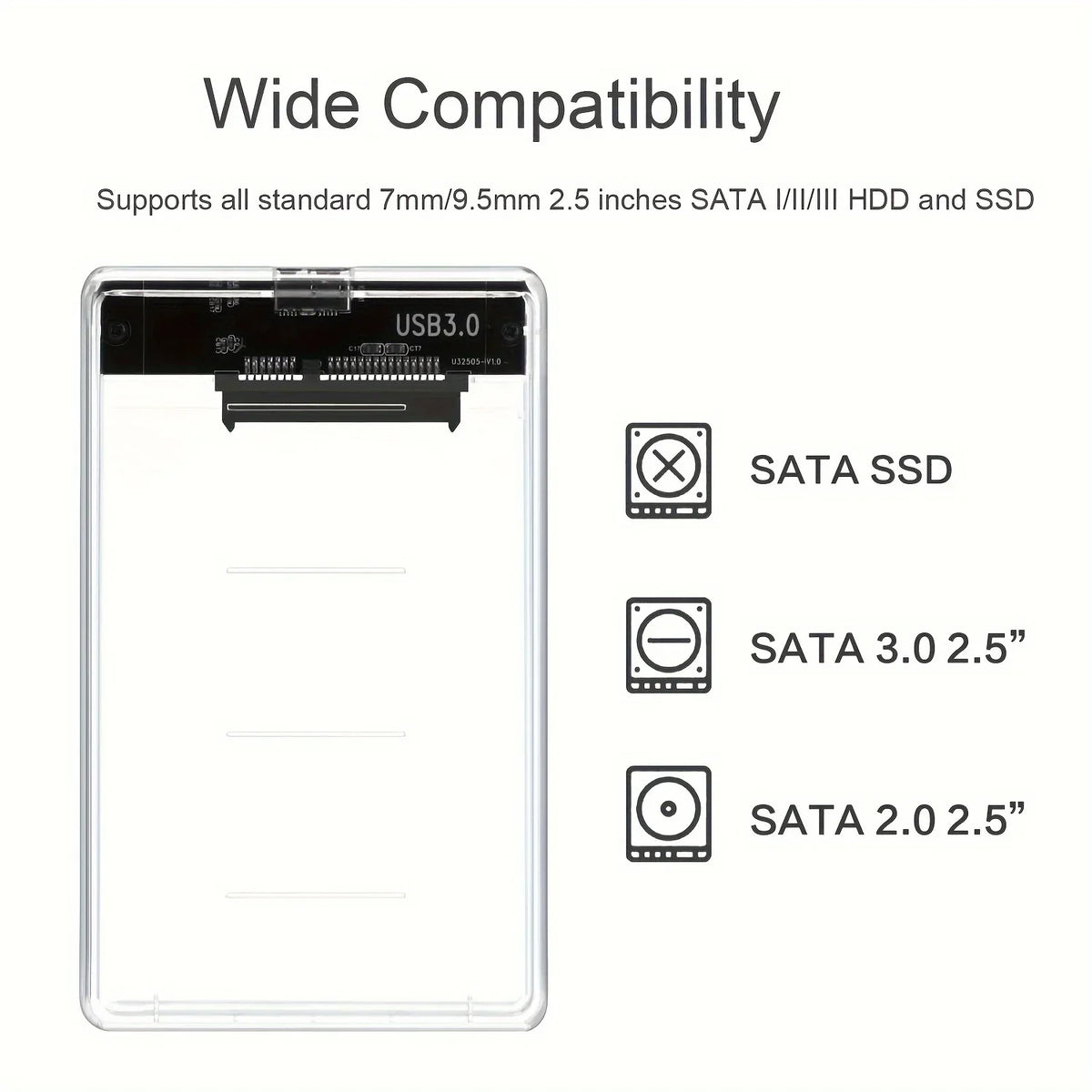 Transparent HDD Case HDD Enclosure 2.5 Inch SSD SATA To USB2.0 Type-C Adapter Portable External Hard Drive Box Tool-Free