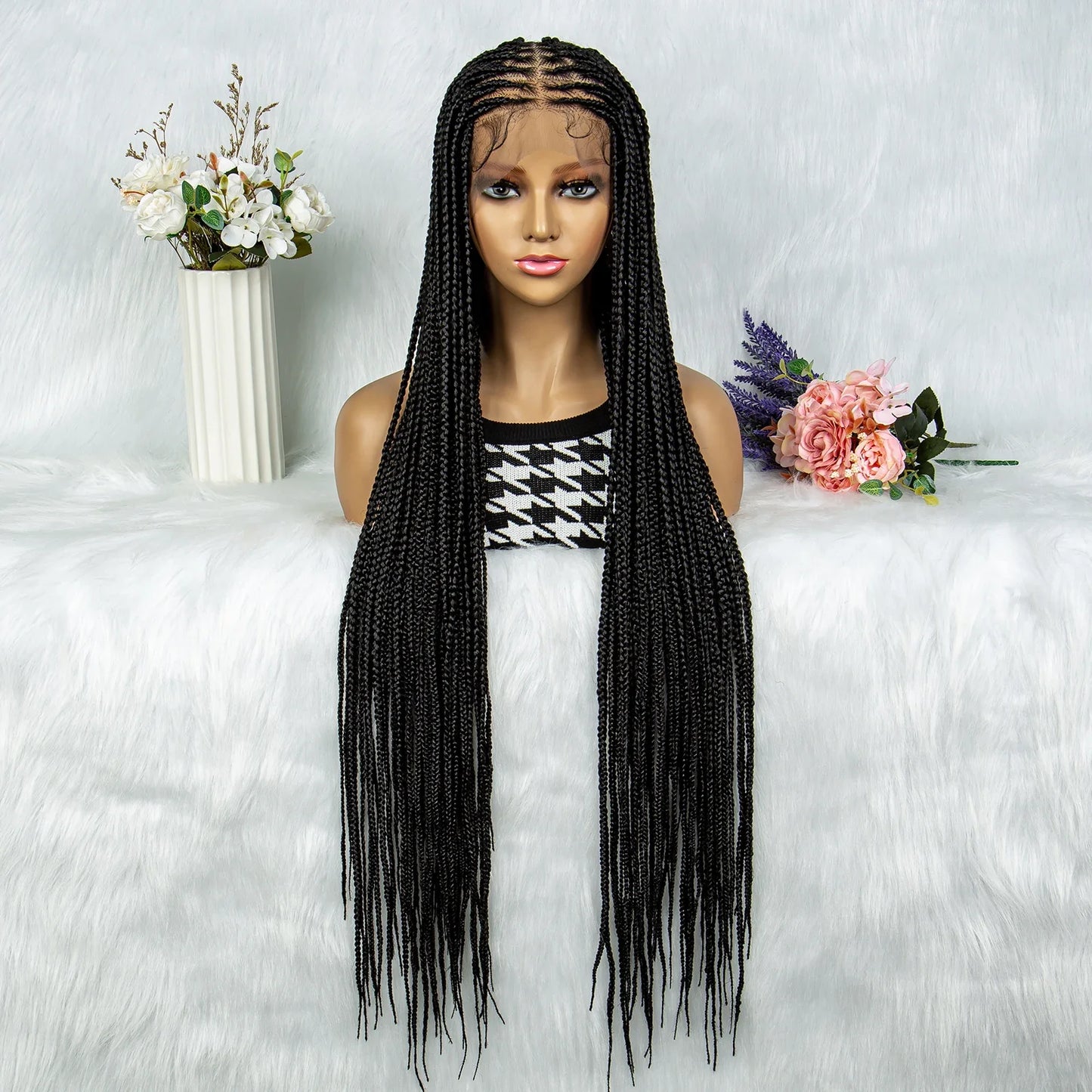 HD Full Lace Knotless Box & Cornrow Braided Wig | Transparent Lace | Synthetic Crochet Braids for Black Women