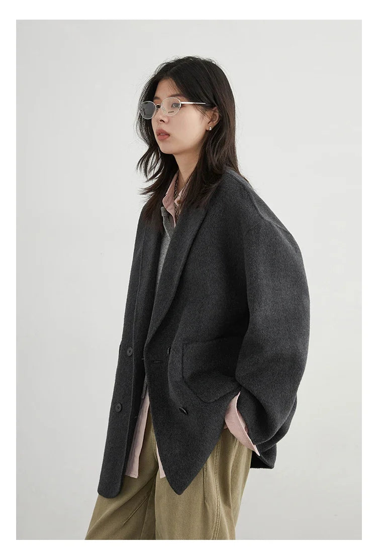 CHIC VEN New Women Woolen Coat Loose Solid Mid-length Double-sided Oversized Office Ladies Jackets Outerwear Autumn Winter 2026