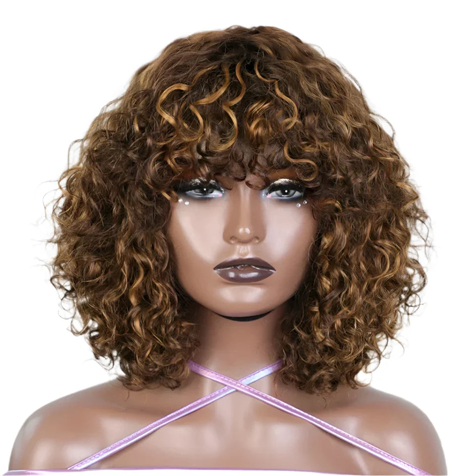 Rebecca Highlight Kinky Jerry Curly Wig | 200% Density Human Hair with Bangs