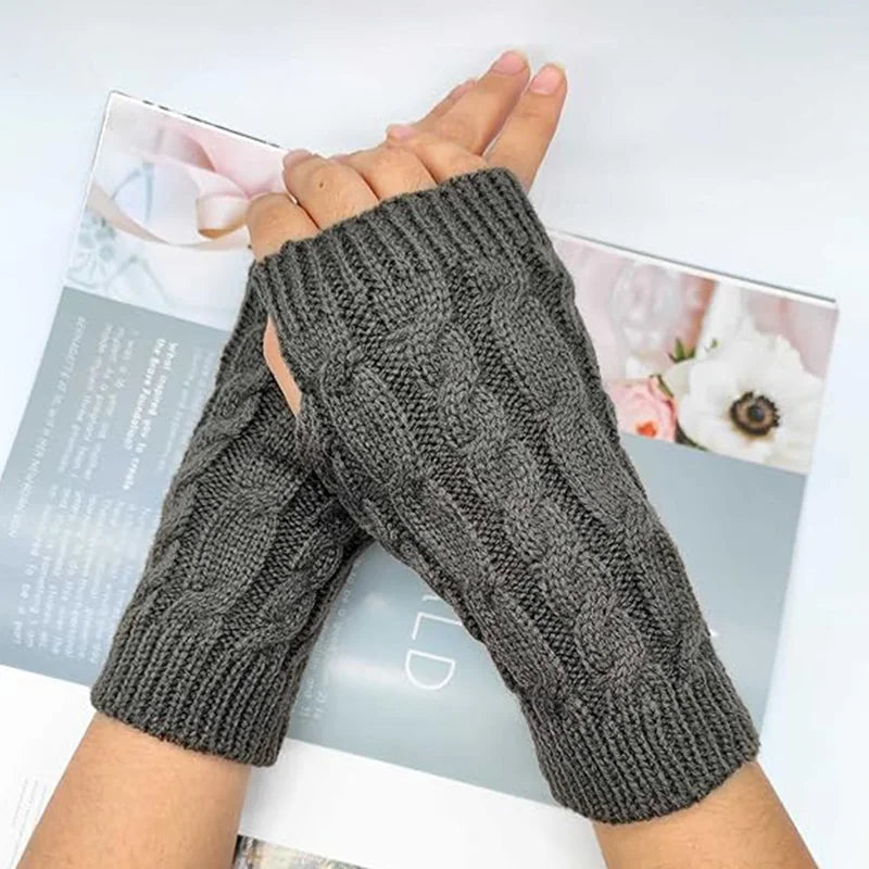 Women Stylish Hand Warmer Winter Gloves Arm Crochet Knitting Faux Wool Mitten Warm Fingerless Glove Twist Pattern Women Gloves
