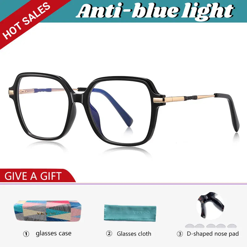 VICKY Geometric Simple Square Large Frame Women's Glasses Anti-Blue Light Reading Glasses Customizable Prescription PFD2211